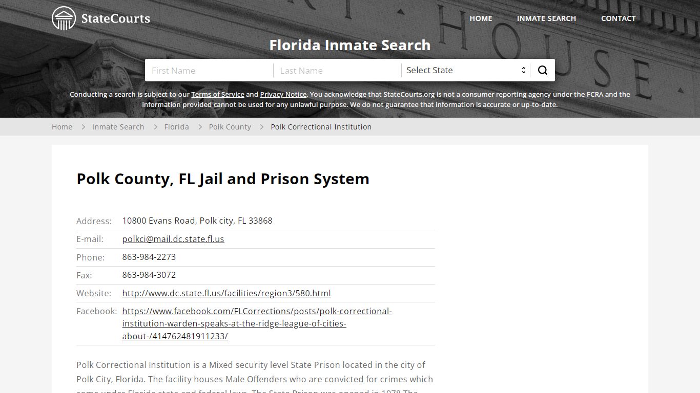 Polk Correctional Institution Inmate Records Search ...