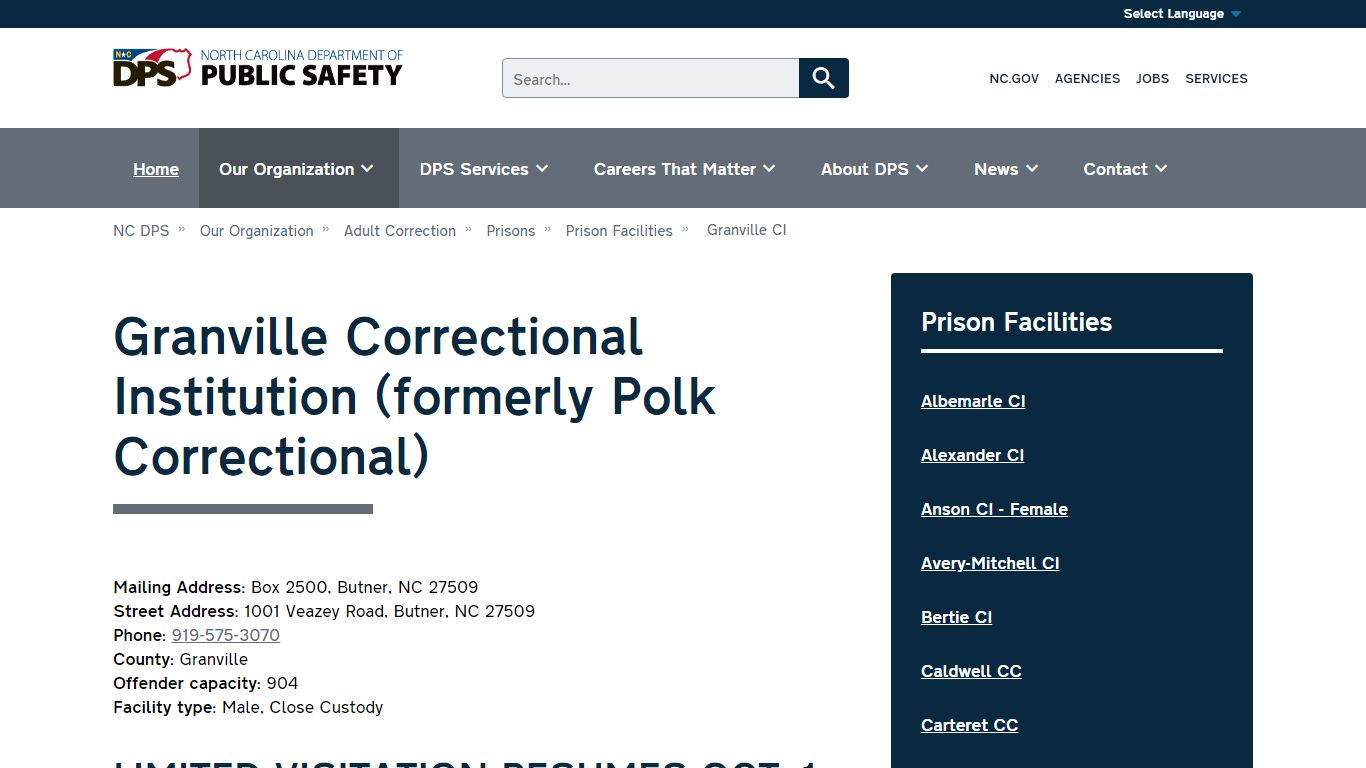 NC DPS: Granville Correctional Institution (formerly Polk ...